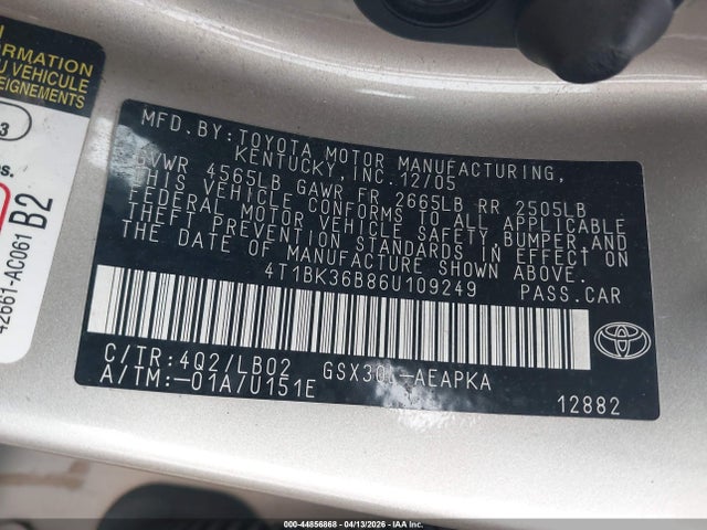 2006 TOYOTA AVALON 4T1BK36B86U109249 Photo 8