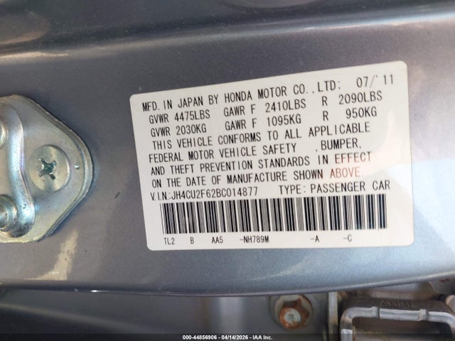 44856906 :رقم المزاد ، JH4CU2F62BC014877 vin ، 2011 Acura Tsx 2.4 مزاد بيع