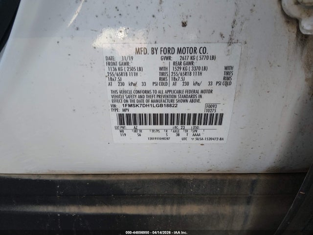 Aukcja sprzedaży 2020 Ford Explorer Xlt, vin: 1FMSK7DH1LGB18822, numer aukcji: 44856950