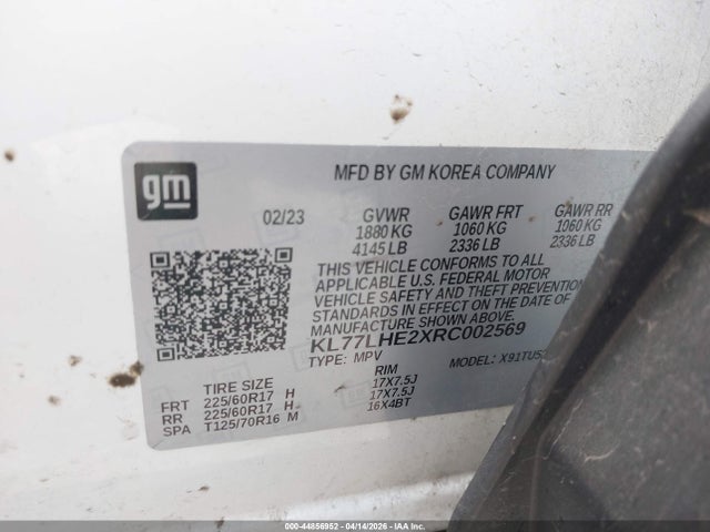 KL77LHE2XRC002569 Chevrolet Trax Fwd Lt