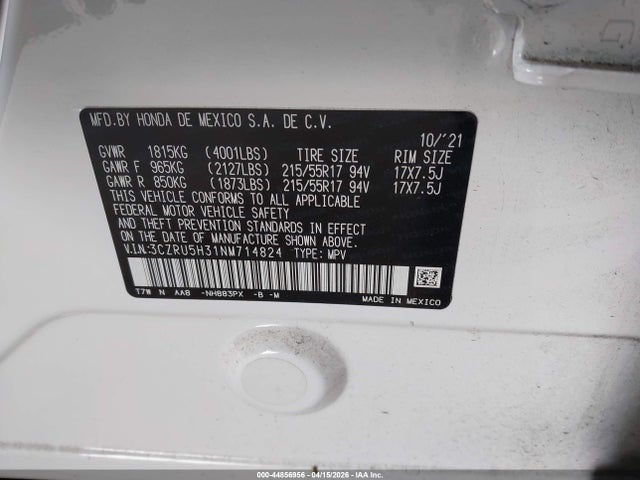 3CZRU5H31NM714824 Honda Hr-v 2wd Lx