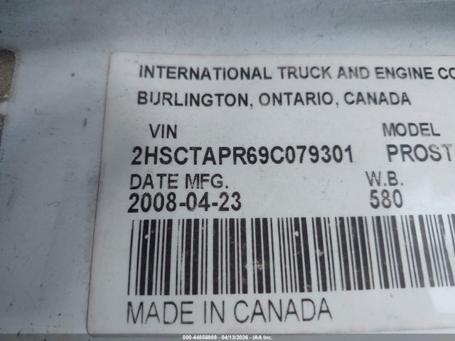 Продаж на аукціоні авто 2009 International Prostar, vin: 2HSCTAPR69C079301, номер лоту: 44856989
