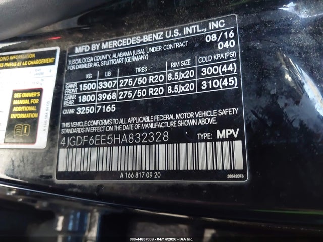 44857009 :رقم المزاد ، 4JGDF6EE5HA832328 vin ، 2017 Mercedes-benz Gls 450 4matic مزاد بيع