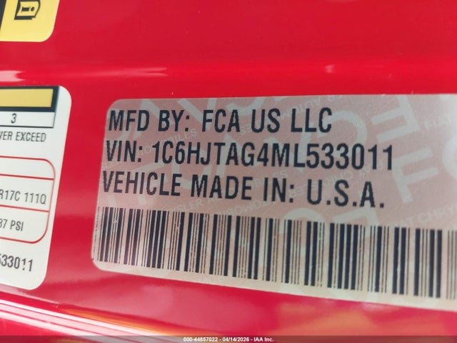 Продажа на аукционе авто 2021 Jeep Gladiator Willys 4x4, vin: 1C6HJTAG4ML533011, номер лота: 44857022