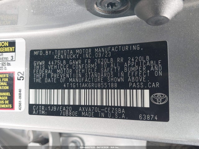 Toyota CAMRY SE 2024 4T1G11AK6RU855188 Image 9
