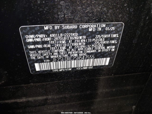 Продажа на аукционе авто 2025 Subaru Forester Limited, vin: JF2SLDRC2SH547555, номер лота: 44857059