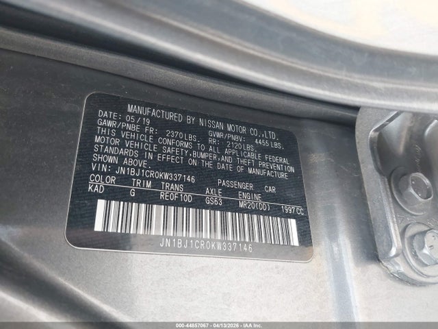 JN1BJ1CR0KW337146 Nissan Rogue Sport Sv