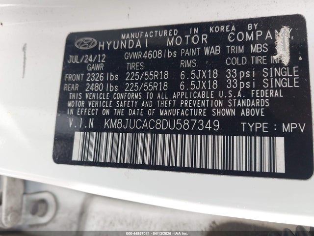2013 HYUNDAI TUCSON KM8JUCAC8DU587349 Photo 8