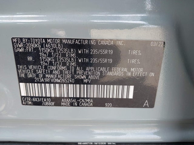 2T3A1RFV0NW265240 Toyota Rav4 Xle Premium
