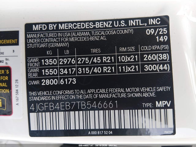 4JGFB4EB7TB546661 Mercedes-Benz GLE 350