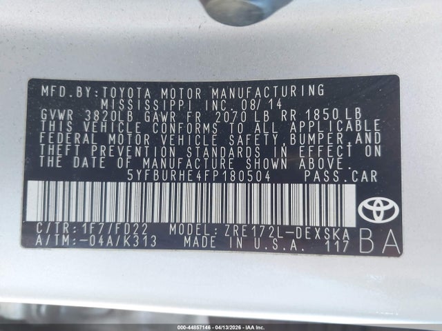 2015 TOYOTA COROLLA 5YFBURHE4FP180504 Photo 8