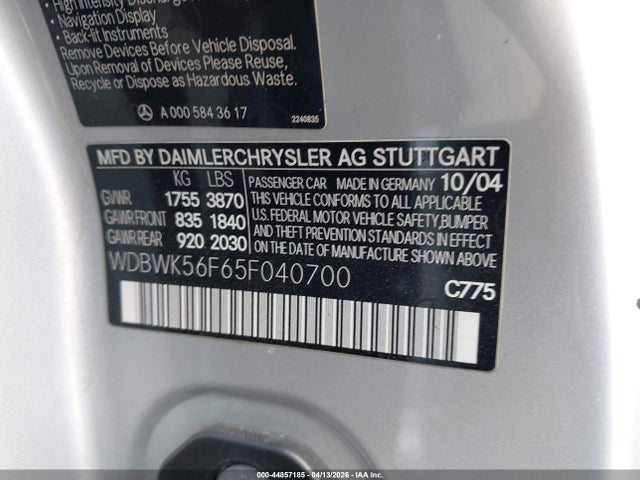 Aukcja sprzedaży 2005 Mercedes-benz Slk 350, vin: WDBWK56F65F040700, numer aukcji: 44857185