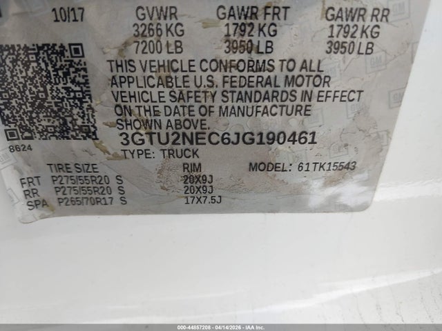 Aukcja sprzedaży 2018 Gmc Sierra 1500 Slt, vin: 3GTU2NEC6JG190461, numer aukcji: 44857208
