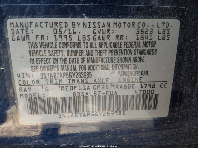3N1AB7AP5GY283985 Nissan SENTRA S