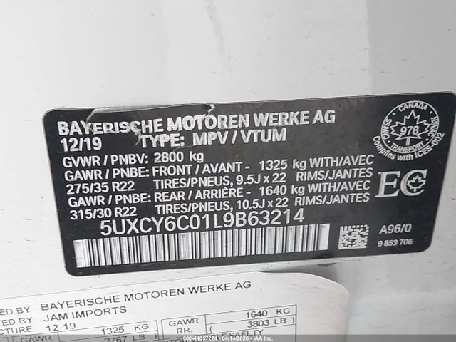 5UXCY6C01L9B63214 BMW X6 Xdrive40i