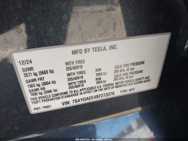 7SAYGAEE4SF273376 Tesla Model Y Long Range Dual Motor All-wheel Drive