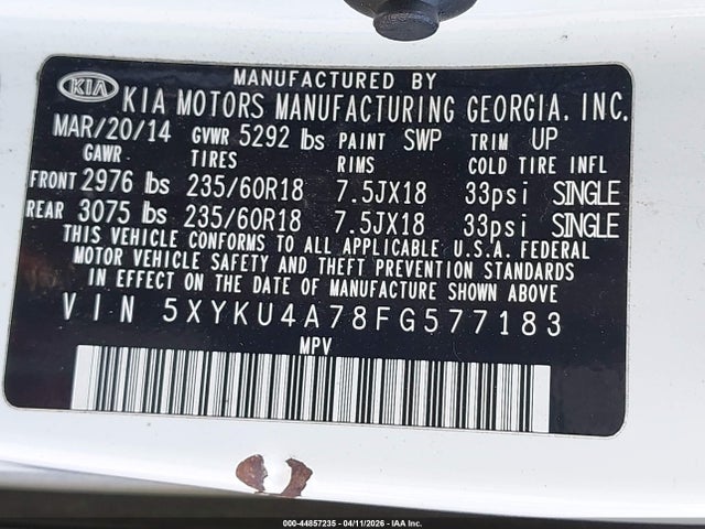 Aukcja sprzedaży 2015 Kia Sorento Ex V6, vin: 5XYKU4A78FG577183, numer aukcji: 44857235