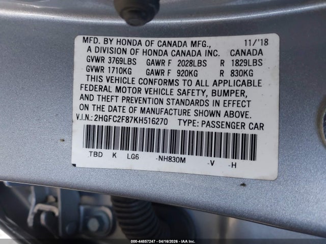 2HGFC2F87KH516270 Honda Civic Sport