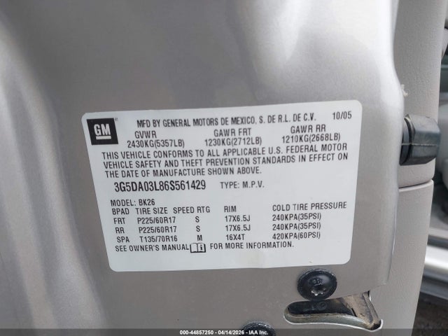 Продаж на аукціоні авто 2006 Buick Rendezvous Cx, vin: 3G5DA03L86S561429, номер лоту: 44857250