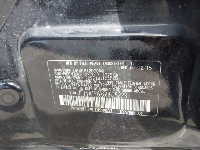 2016 Subaru Wrx Premium მანქანა იყიდება აუქციონზე, vin: JF1VA1E6XG9825223, აუქციონის ნომერი: 44857256
