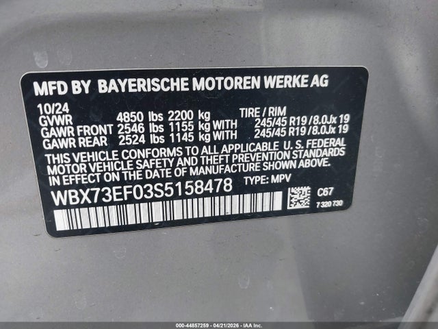 Aukcja sprzedaży 2025 Bmw X1 Xdrive28i, vin: WBX73EF03S5158478, numer aukcji: 44857259