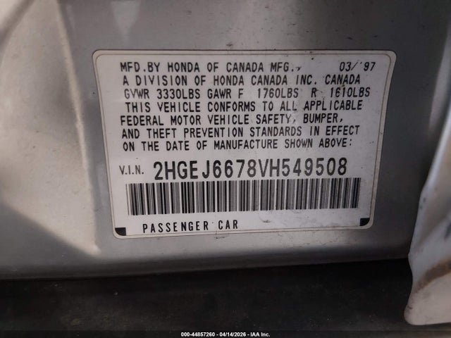 Продаж на аукціоні авто 1997 Honda Civic Lx, vin: 2HGEJ6678VH549508, номер лоту: 44857260