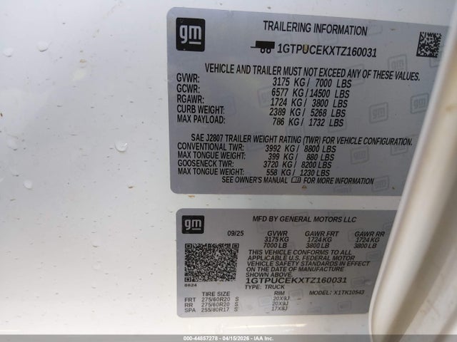 Продаж на аукціоні авто 2026 Gmc Sierra 1500 , Short Bed, Elevation, 4wd, vin: 1GTPUCEKXTZ160031, номер лоту: 44857278