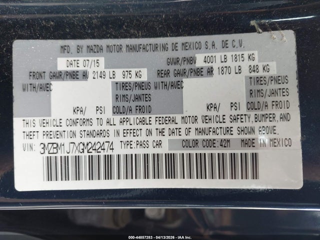 Aukcja sprzedaży 2016 Mazda Mazda3 I Sport, vin: 3MZBM1J7XGM242474, numer aukcji: 44857283