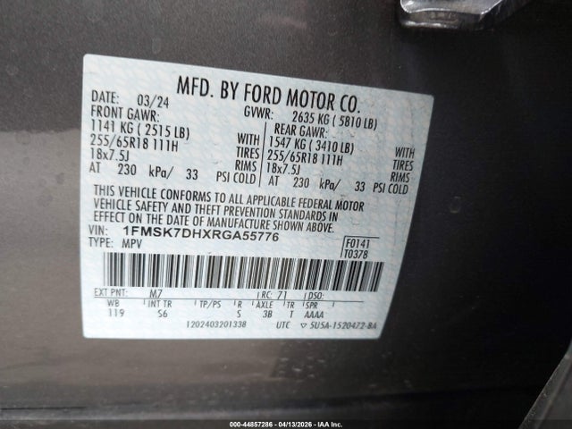 Продаж на аукціоні авто 2024 Ford Explorer Xlt, vin: 1FMSK7DHXRGA55776, номер лоту: 44857286