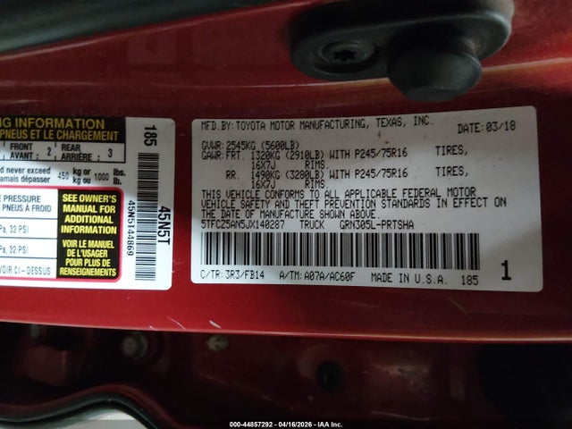 5TFCZ5AN5JX140287 Toyota Tacoma Sr V6