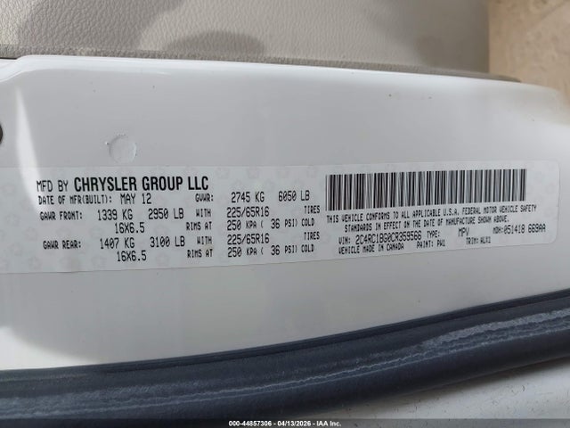 Продажа на аукционе авто 2012 Chrysler Town & Country Touring, vin: 2C4RC1BG0CR359566, номер лота: 44857306