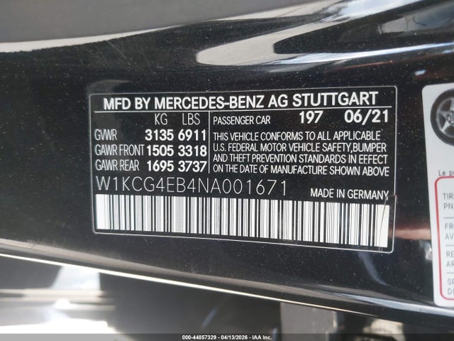 Aukcja sprzedaży 2022 Mercedes-benz Eqs 580 4matic, vin: W1KCG4EB4NA001671, numer aukcji: 44857329