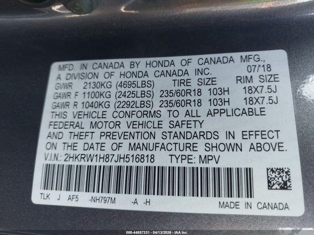 2HKRW1H87JH516818 Honda Cr-v Ex-l/ex-l Navi