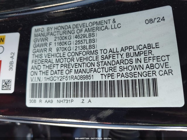 1HGCY2F51RA089851 Honda Accord Hybrid Sport