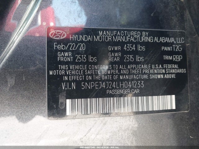 5NPEJ4J24LH041233 Hyundai Sonata Sel Plus