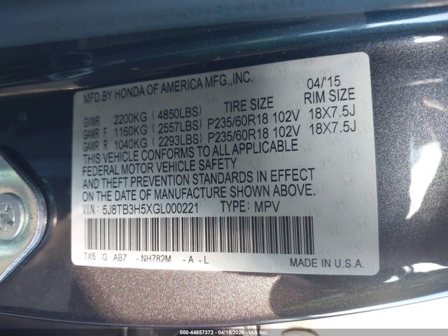 5J8TB3H5XGL000221 Acura Rdx Technology Acurawatch Plus Packages/technology Package