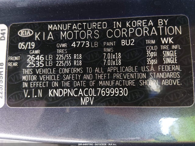 Aukcja sprzedaży 2020 Kia Sportage Ex, vin: KNDPNCAC0L7699930, numer aukcji: 44857392