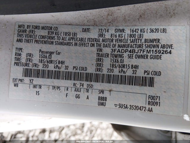 3FADP4BJ7FM159264 Ford FIESTA SE