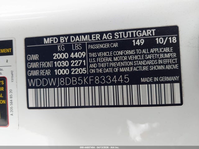 Продаж на аукціоні авто 2019 Mercedes-benz C 300, vin: WDDWJ8DB5KF833445, номер лоту: 44857404