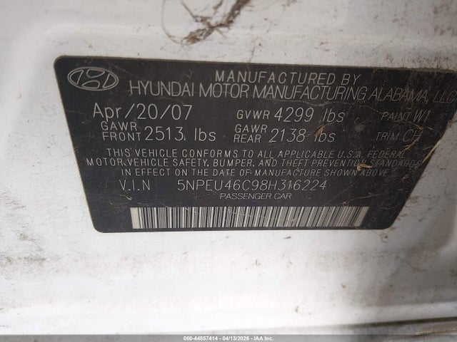 2008 HYUNDAI SONATA 5NPEU46C98H316224 Photo 8