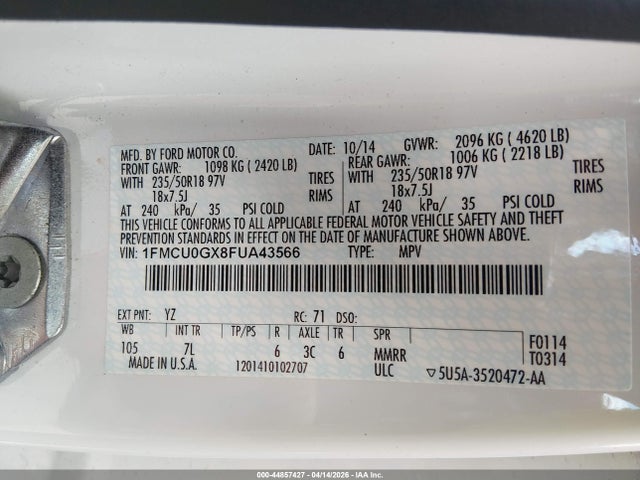 1FMCU0GX8FUA43566 Ford ESCAPE SE