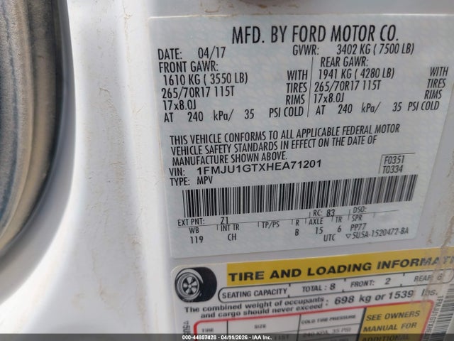 1FMJU1GTXHEA71201 Ford Expedition Xl