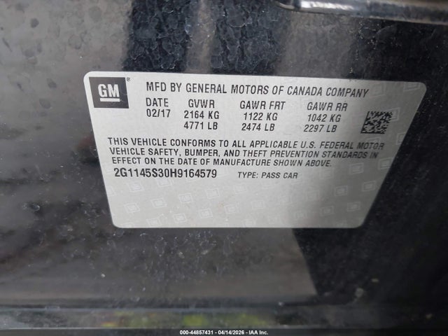 2017 Chevrolet Impala 2lz მანქანა იყიდება აუქციონზე, vin: 2G1145S30H9164579, აუქციონის ნომერი: 44857431