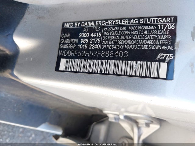 44857438 :رقم المزاد ، WDBRF52H57F888403 vin ، 2007 Mercedes-benz C 230 Sport مزاد بيع
