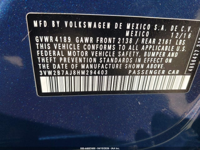 3VW2B7AJ8HM294403 Volkswagen Jetta 1.4t S