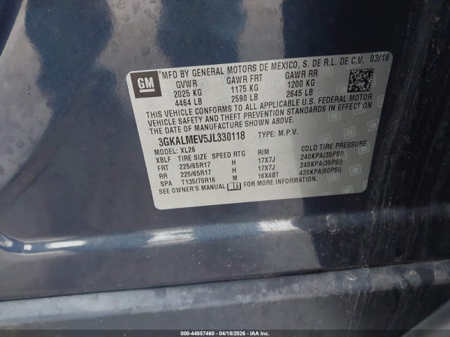 Продаж на аукціоні авто 2018 Gmc Terrain Sle, vin: 3GKALMEV5JL330118, номер лоту: 44857460