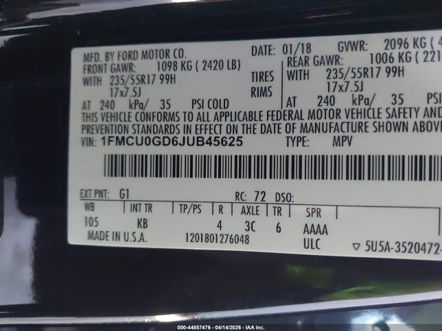 2018 FORD ESCAPE 1FMCU0GD6JUB45625 Photo 8