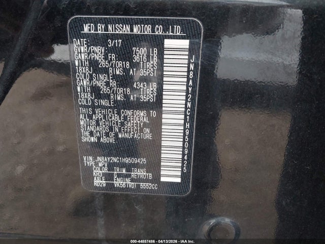 Продажа на аукционе авто 2017 Nissan Armada Sv, vin: JN8AY2NC1H9509425, номер лота: 44857486