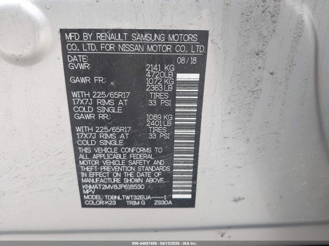 Aukcja sprzedaży 2018 Nissan Rogue Sv, vin: KNMAT2MV8JP618530, numer aukcji: 44857489