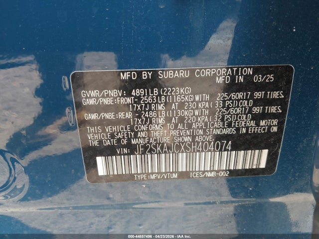 2025 Subaru Forester Wilderness მანქანა იყიდება აუქციონზე, vin: JF2SKAJCXSH404074, აუქციონის ნომერი: 44857496